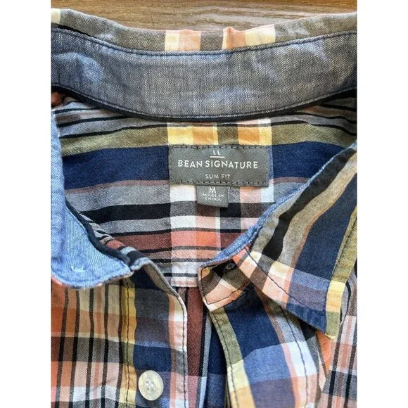 L.L. Bean Signature Rainbow Madras Plaid Button Popover Shirt Preppy - Picture 6 of 6